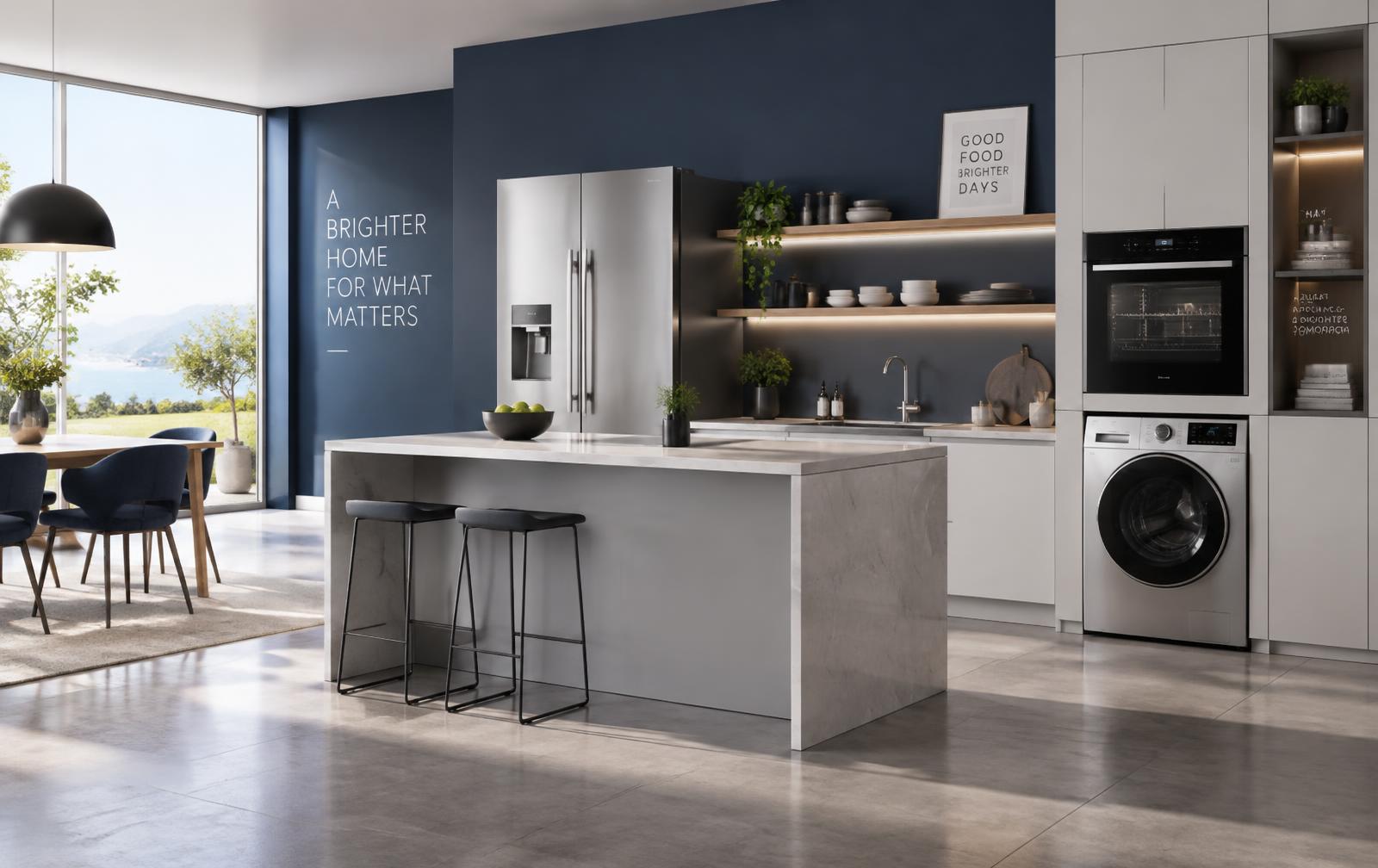 Moderne keuken met koelkast, oven en wasmachine uit de Witgoedpaleis showroom